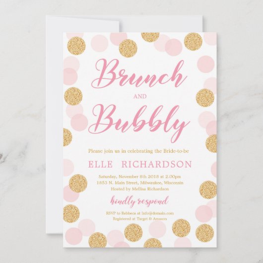 Chic Pink Gold glitter polka dot brunch en bubbly Kaart (Voorkant)