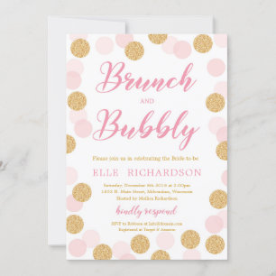 Chic Pink Gold glitter polka dot brunch en bubbly Kaart