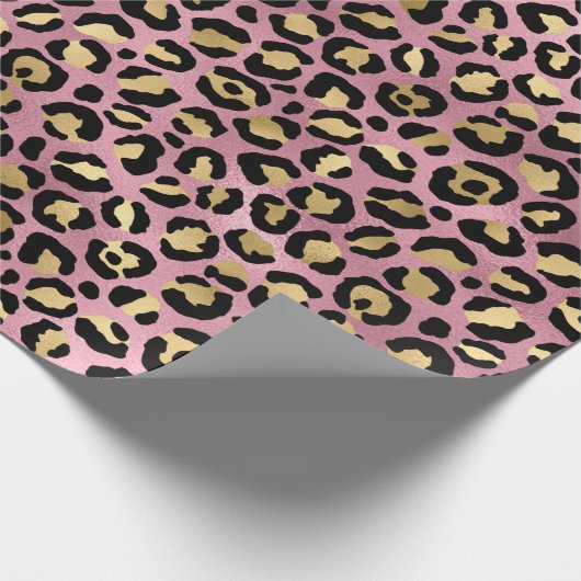 Chic Pink Gold Leopard Pattern Baby shower Gift Cadeaupapier (Hoek)