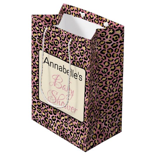 Chic Pink Gold Leopard Pattern Baby shower Gift Medium Cadeauzakje (Voorkant Gekanteld)