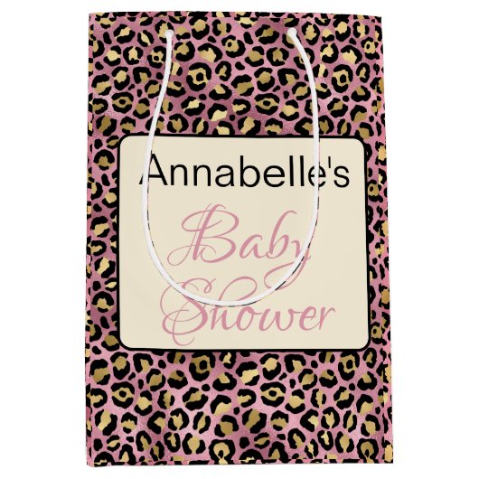 Chic Pink Gold Leopard Pattern Baby shower Gift Medium Cadeauzakje (Voorkant)