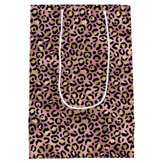 Chic Pink Gold Leopard Pattern Baby shower Gift Medium Cadeauzakje (Achterkant)