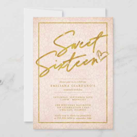 Chic Pink & Gold Leopard Sweet 16 Party Kaart (Voorkant)