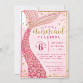 Chic Pink Gold Little Mermaid Birthday Uitnodiging (Voorkant)