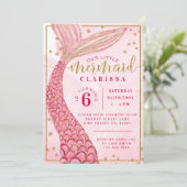 Chic Pink Gold Little Mermaid Birthday Uitnodiging (Staand voorkant)