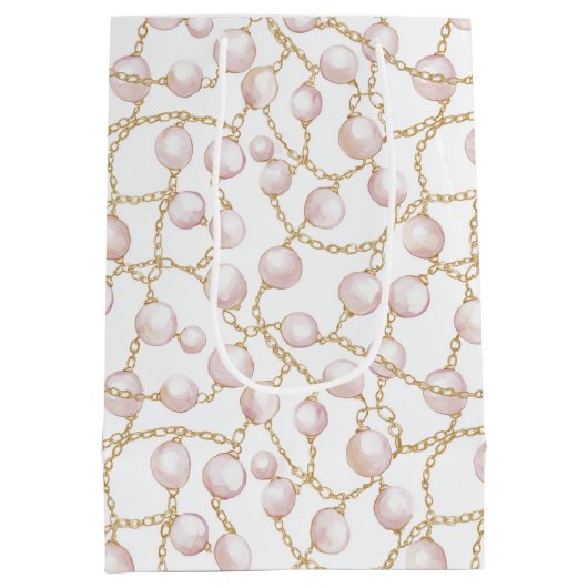 Chic Pink Gold Pearl Bridal Shower Medium Cadeauzakje (Achterkant)