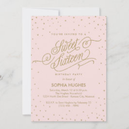 Chic Pink & Gold Stars Sweet Sixteen Party Kaart