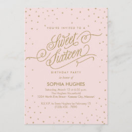 Chic Pink & Gold Stars Sweet Sixteen Party Kaart