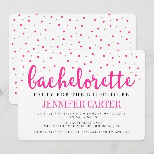 Chic Pink Gold Stippen Bachelorette Kaart (Voorkant / Achterkant)