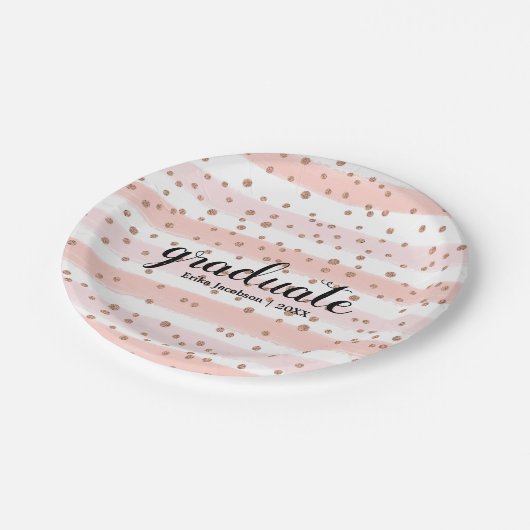 Chic Pink & Gold Striped Graduparty Borden Papieren Bordje (Gekanteld)
