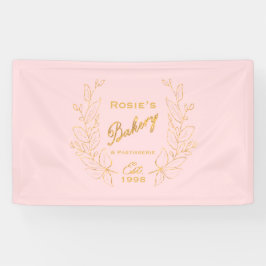 Chic Pink Gold Wreate Bakery Script Logo Spandoek