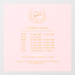 Chic Pink Gold Wreath Bakery Logo | Openingstijden Raamsticker