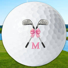 Chic Pink Golf Clubs & Bow Personalized Monogram  Golfballen