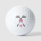 Chic Pink Golf Clubs & Bow Personalized Monogram  Golfballen (Voorkant)
