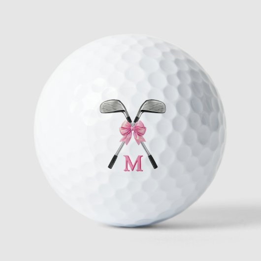 Chic Pink Golf Clubs & Bow Personalized Monogram  Golfballen (Voorkant)