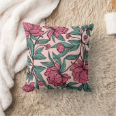 Chic Pink Green Floral Art Decorative Sierkussen (Deken)