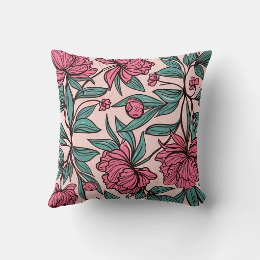 Chic Pink Green Floral Art Decorative Sierkussen (Achterkant)