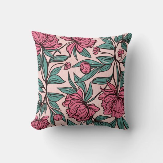 Chic Pink Green Floral Art Decorative Sierkussen (Voorkant)