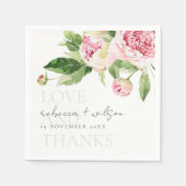 CHIC PINK GREEN PEONY FLORAL LOVE BEDANKT WEDING SERVET (Voorkant)