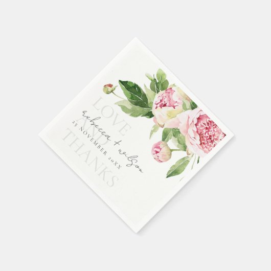 CHIC PINK GREEN PEONY FLORAL LOVE BEDANKT WEDING SERVET (Hoek)