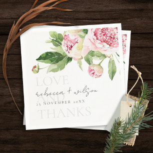 CHIC PINK GREEN PEONY FLORAL LOVE BEDANKT WEDING SERVET