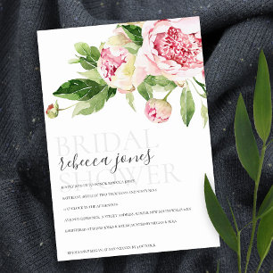 CHIC PINK GREEN PEONY FLORAL VRIJGEZELLENFEEST INV AANKONDIGING