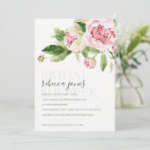 CHIC PINK GREEN PEONY FLORAL VRIJGEZELLENFEEST INV AANKONDIGING (Staand voorkant)