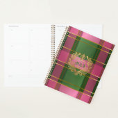 Chic Pink Green Plaid Monogram Personal Planner (Display)