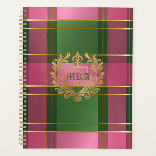 Chic Pink Green Plaid Monogram Personal Planner (Voorkant)