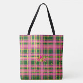 Chic Pink & Green Plaid Tote Bag with Monogram (Voorkant)