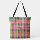 Chic Pink & Green Plaid Tote Bag with Monogram (Achterkant)