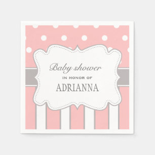 Chic Pink Grey Polka Dots Stripes Baby shower Servet