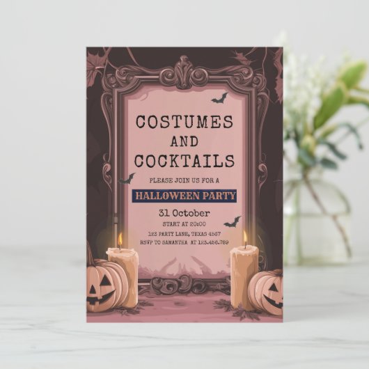 Chic Pink Halloween Party Uitnodiging (Staand voorkant)