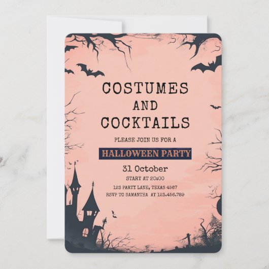 Chic Pink Halloween Party Uitnodiging (Voorkant)