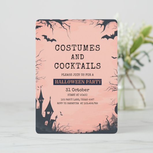 Chic Pink Halloween Party Uitnodiging (Staand voorkant)