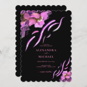 Chic Pink Iris Flowers Black Wedding Kaart (Voorkant / Achterkant)