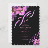 Chic Pink Iris Flowers Black Wedding Kaart (Voorkant)