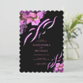Chic Pink Iris Flowers Black Wedding Kaart (Staand voorkant)