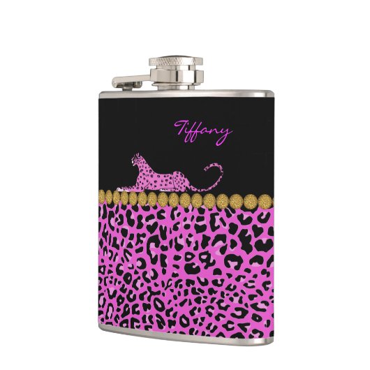 Chic Pink Jaguar Print Custom Flask Heupfles (Links)