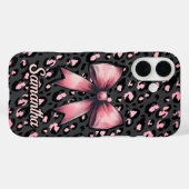 chic pink leopard print coquette bow monogram Case-Mate iPhone case (Achterkant (horizontaal))