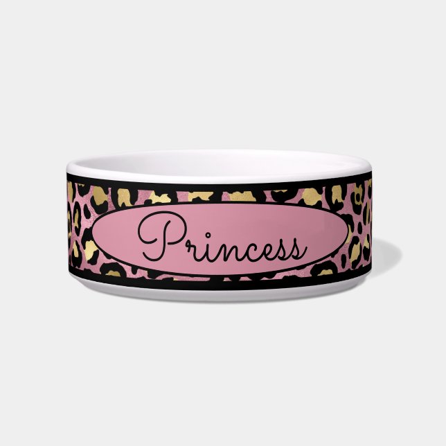 Chic Pink Leopard Skin Pattern Pet Voerbakje (Voorkant)