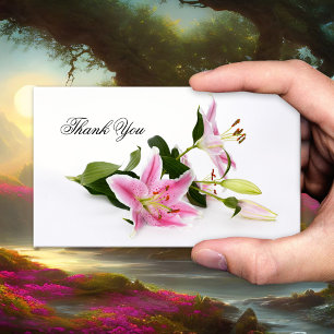 Chic Pink Lilies Floral Dank u Visitekaartje