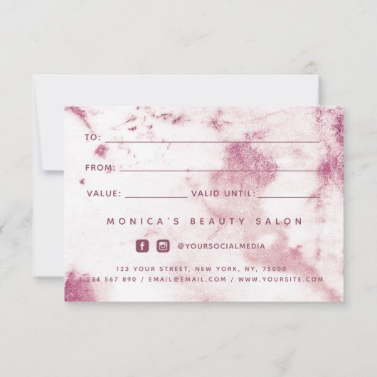 Chic Pink Marble Elegant Glam Beauty Salon Modern (Achterkant)