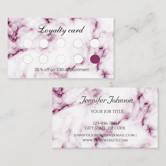 Chic Pink Marble Nail Salon Loyalty Card Aangepast (Voorkant / Achterkant)