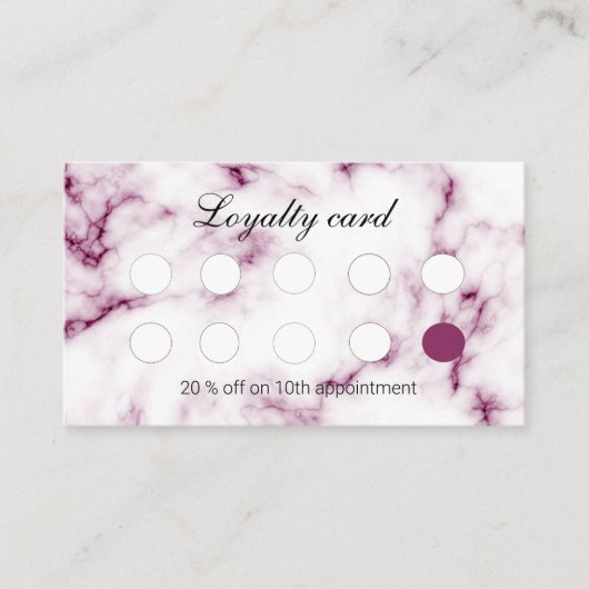 Chic Pink Marble Nail Salon Loyalty Card Aangepast (Voorkant)
