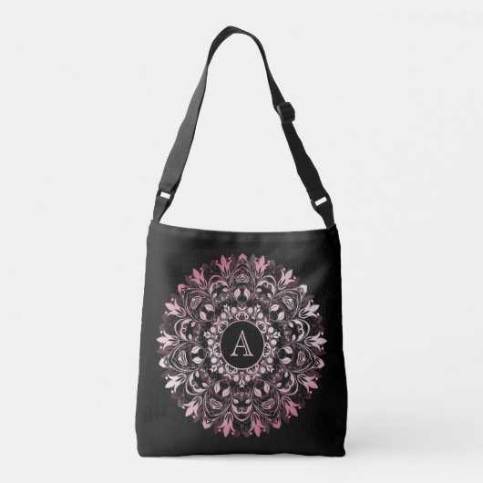Chic Pink Metallic Black Mandala Monogram Crossbody Tas (Achterkant)