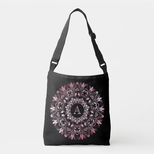 Chic Pink Metallic Black Mandala Monogram Crossbody Tas (Voorkant)