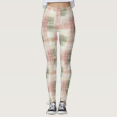 Chic Pink Mint Cream Plaid Stripes  Leggings (Voorkant)