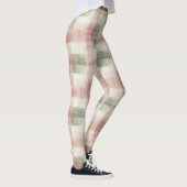 Chic Pink Mint Cream Plaid Stripes  Leggings (Rechts)