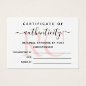 Chic Pink Monogram Certificaat van echtheid Visitekaartje (Voorkant)